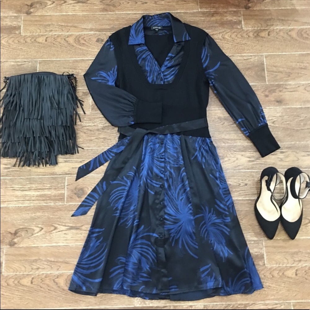 ✨Bebe Blue/Black Sweater Vest Belted Dress✨